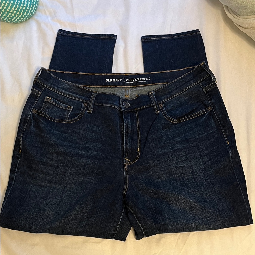 Old Navy Women's Curvy Straight Leg Jeans - Dark Blue